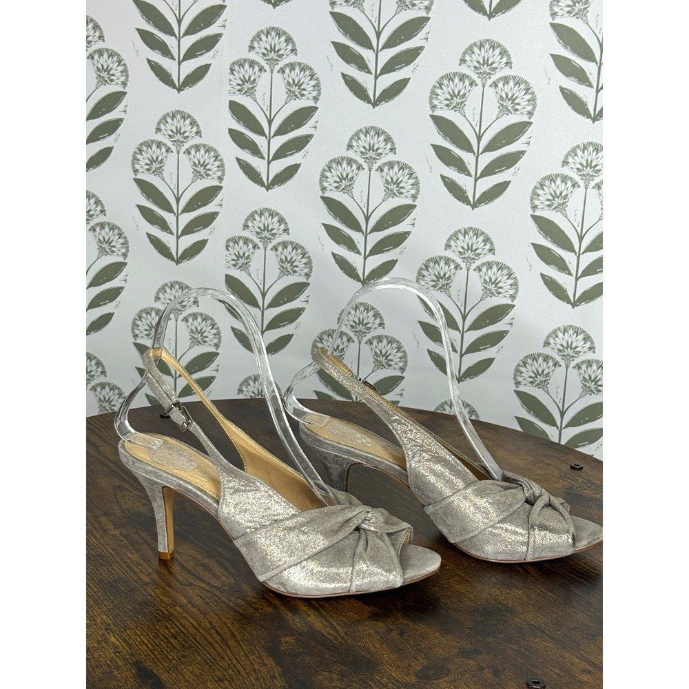 Vince Camuto Gray Metallic Suede Slingback Open Toe Pump Sz 6